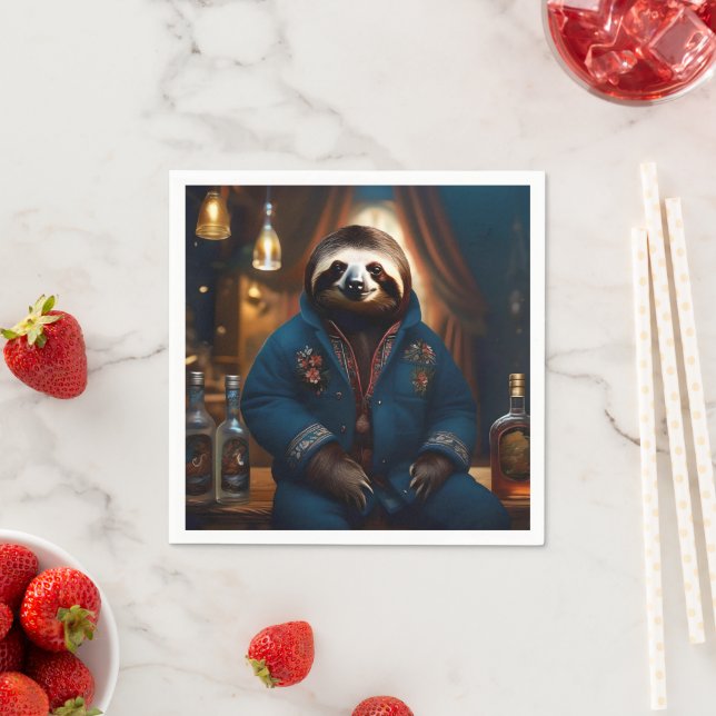 Serviette En Papier Sloth Dans Sa Veste À Boire, (En situation)