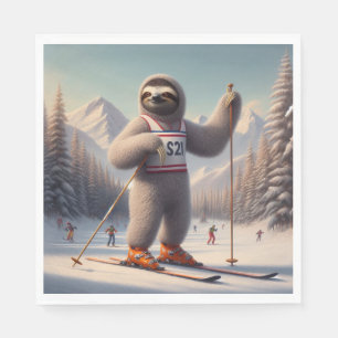 Serviette En Papier Sloth Skiing