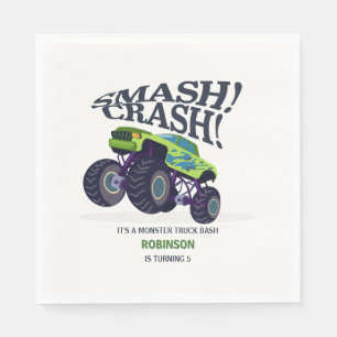 Serviette En Papier Smash Crash - Moderne Monster Vert Camion Annivers