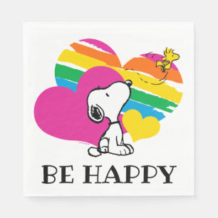 Serviette En Papier Snoopy et Woodstock Coeurs arc-en-ciel