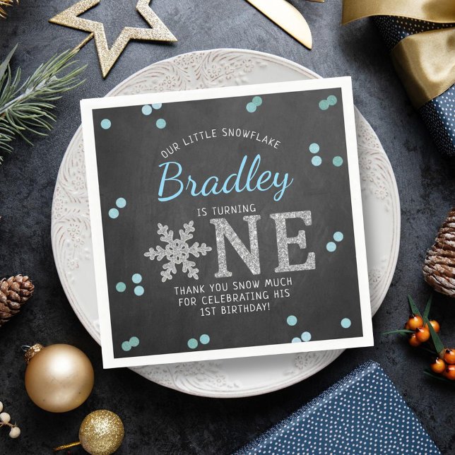 Serviette En Papier Snowflake Winter Chalkboard 1er anniversaire (Créateur téléchargé)