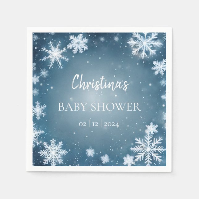 Serviette En Papier Snowflake Winter Wonderland Baby shower Bleu (Devant)