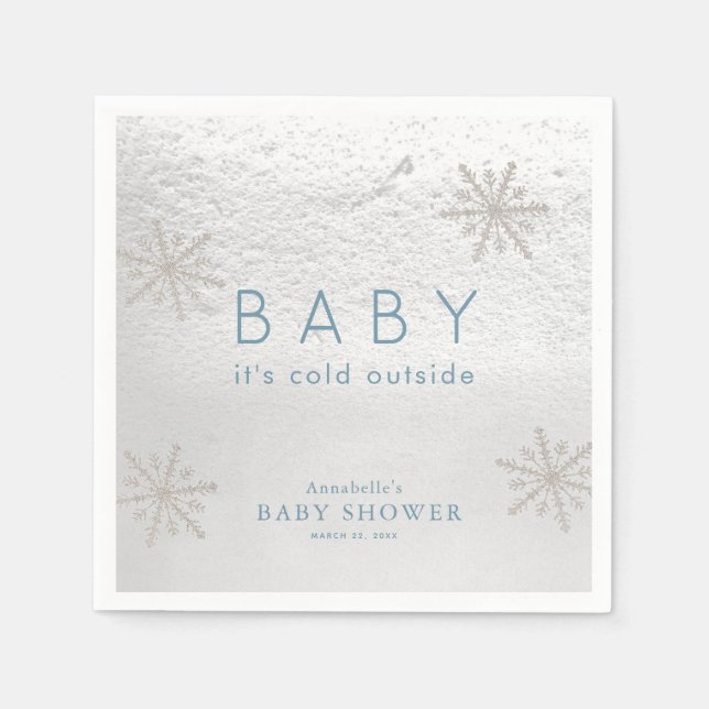 Serviette En Papier Snowflakes Baby shower bleu Naples (Devant)