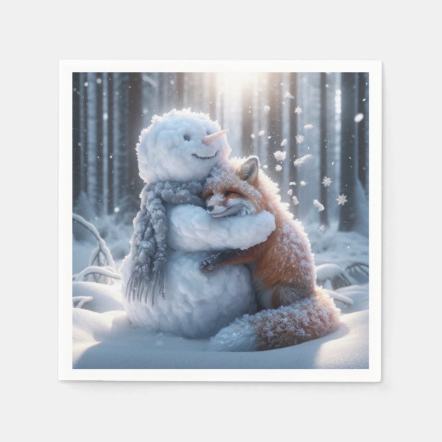 Serviette En Papier Snowman Accroche Un Renard (Devant)