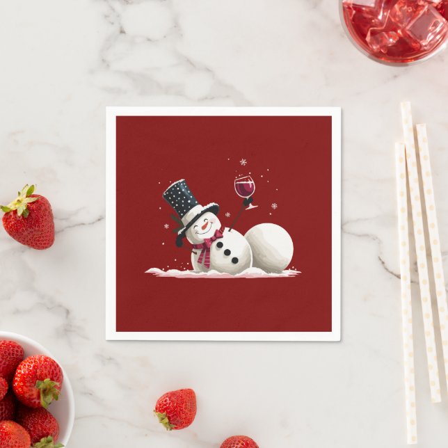 Serviette En Papier Snowman Avec Vin Noël Cadeau Noël Noël Noël (En situation)