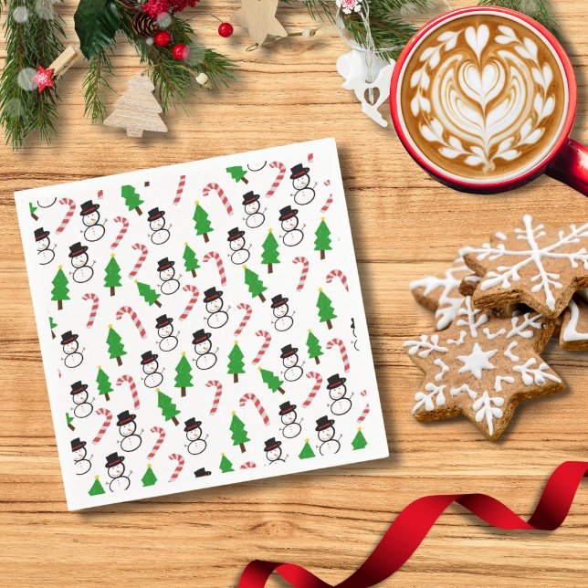 Serviette En Papier Snowman Candy Cane Tree Cheer | Christmas (Créateur téléchargé)