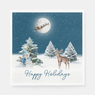 Serviette En Papier Snowman de vacances et cerf avec lune