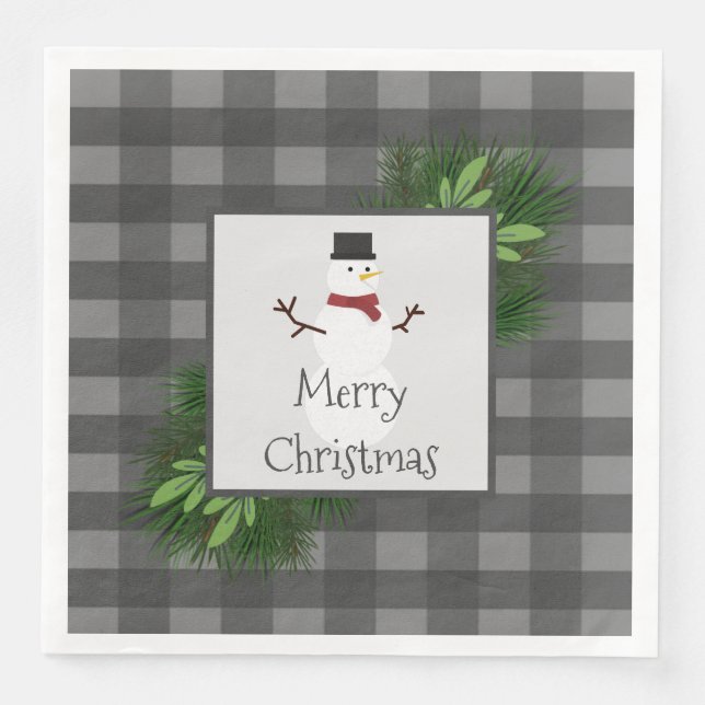 Serviette En Papier Snowman Gris Buffalo Plat Papier Napkin (Devant)