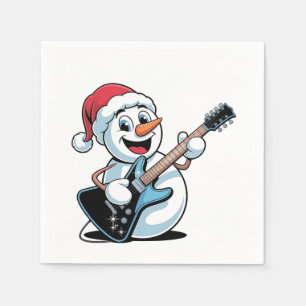 Serviette En Papier Snowman Jouer Guitare électrique Père Noël Noël