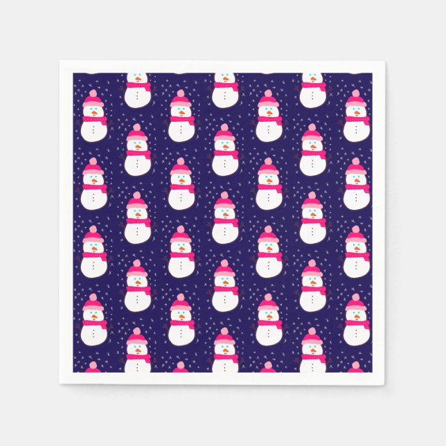 Serviette En Papier Snowman rose à la neige (Devant)