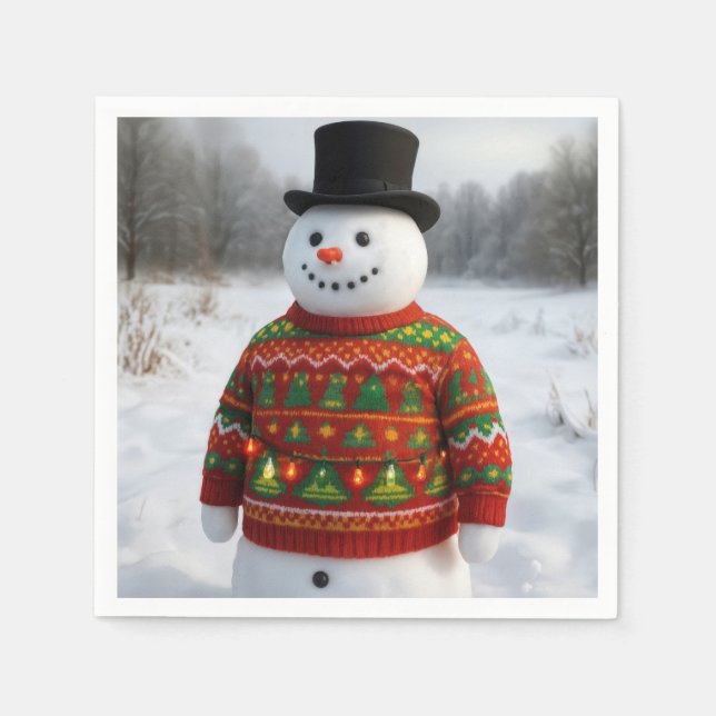 Serviette En Papier Snowman Wearing an Christmas Ugly Sweater (Devant)