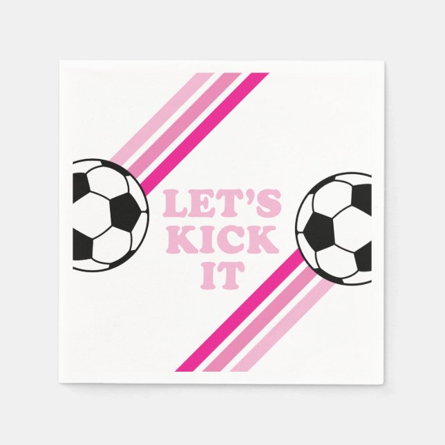 Serviette En Papier Soccer Pink Stripes On le frappe Anniversaire (Devant)