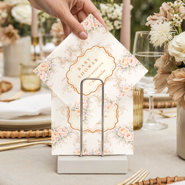 Serviette En Papier Soft Blush Baroque Roses Baby Shower (Créateur téléchargé)