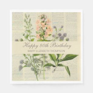 Serviette En Papier Soft Botanical Vintaqe Fleur sauvage 80e anniversa