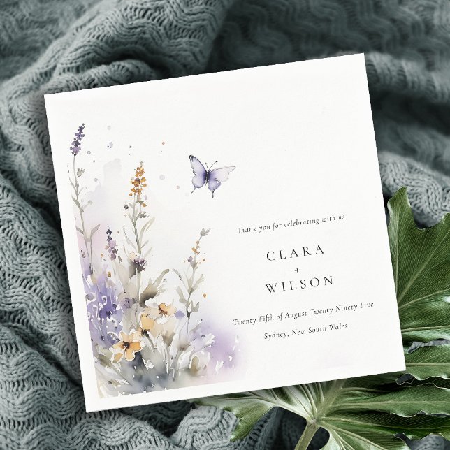 Serviette En Papier Soft Lilac Fleur sauvage Butterfly Garden Mariage (Créateur téléchargé)