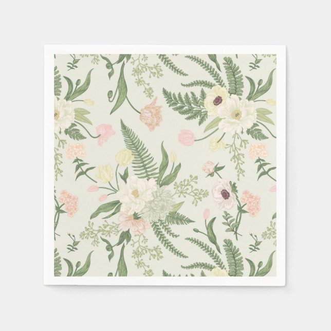 Serviette En Papier Soft Mint Green Garden Motif (Devant)