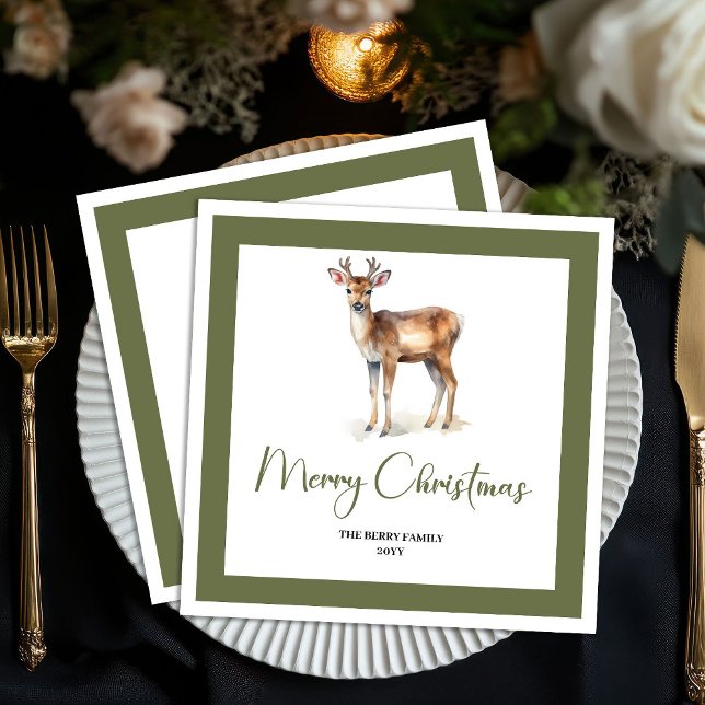 Serviette En Papier Soft Neutral Christmas Deer Personalized Napkins (Soft Neutral Christmas Deer Personalized Napkins)