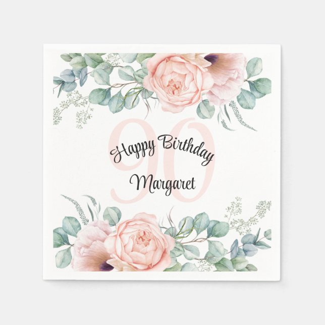 Serviette En Papier Soft Pastel Floral 90e anniversaire (Devant)
