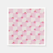 Soft Pink Daisy Checkerboard Floral Pattern