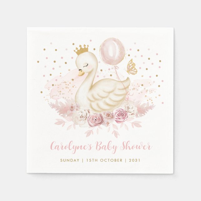 Serviette En Papier Soft Rose Swan Princess Balloon Baby Girl (Devant)