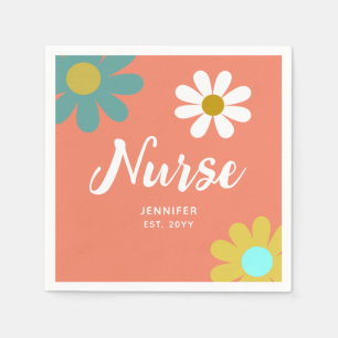 Serviette En Papier Soins infirmiers Étudiant Diplômé Rétro Daisies Mo