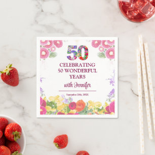 Serviette En Papier Soirée 50e anniversaire florale / 50 ans