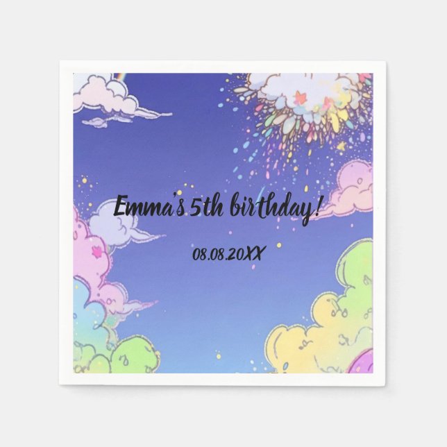 Serviette En Papier Soirée Anniversaire de enfant Cute Pastel Rainbow  (Devant)