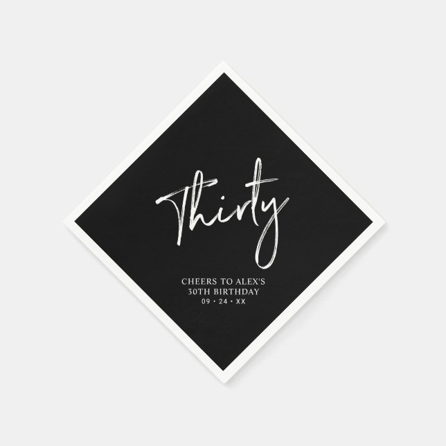 Serviette En Papier Soirée | Black Modern Adulte 30e Anniversaire (Coin)