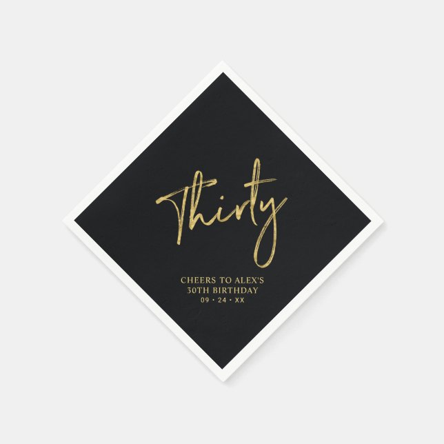 Serviette En Papier Soirée | Black moderne 30th Birthday Party (Coin)