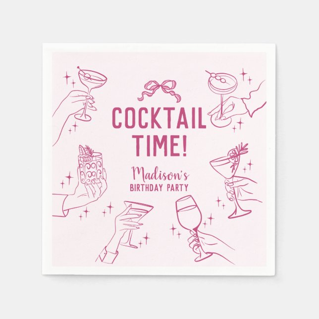 Serviette En Papier Soirée Cocktail rose Retro Anniversaire (Devant)