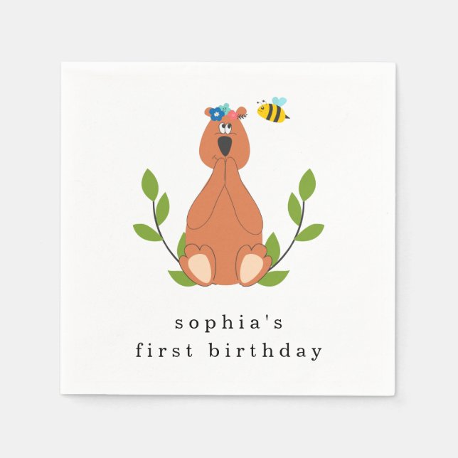 Serviette En Papier Soirée d'Anniversaire à l'Ours (Devant)