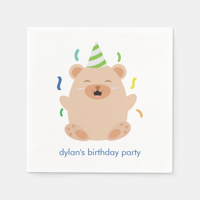 Serviette En Papier Soirée d'anniversaire à l'ours mignon (Devant)