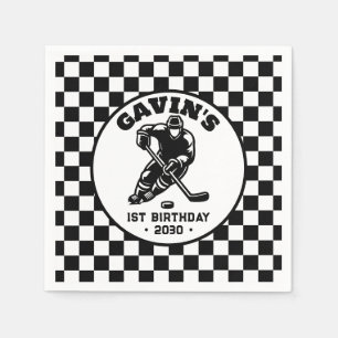 Serviette En Papier Soirée d'anniversaire de hockey sur glace Retro