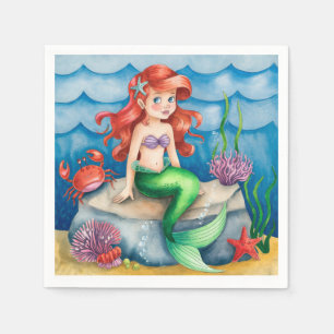 Serviette En Papier Soirée d'anniversaire de la sirène de mer