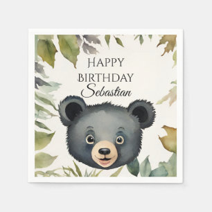Serviette En Papier Soirée d'anniversaire de l'ours mou Woodland Anima