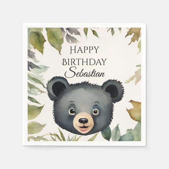 Serviette En Papier Soirée d'anniversaire de l'ours mou Woodland Anima (Devant)