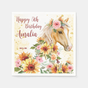 Serviette En Papier Soirée d'anniversaire de tournesol de cheval perso