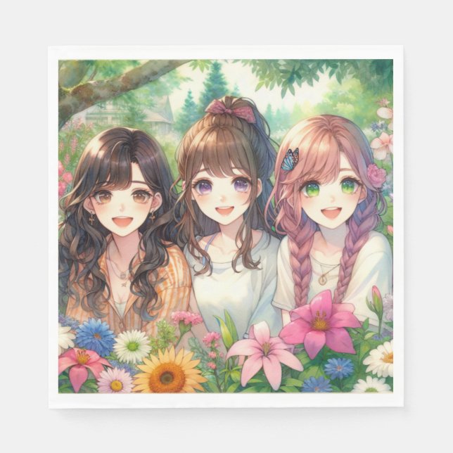 Serviette En Papier Soirée d'Anniversaire des filles d'Anime mignonne (Devant)