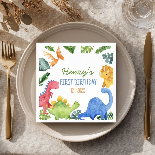 Serviette En Papier Soirée d'anniversaire des mignons dinosaures (Créateur téléchargé)