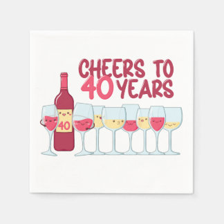 Serviette En Papier Soirée d'anniversaire pour 40 ans de vin et kawaii