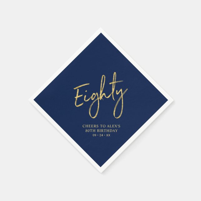 Serviette En Papier Soirée de 80e anniversaire de Gold & Navy (Coin)