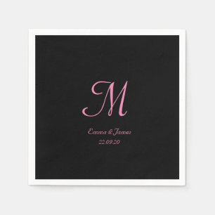 Serviette En Papier Soirée de mariage élégante de Monogramme noir et r