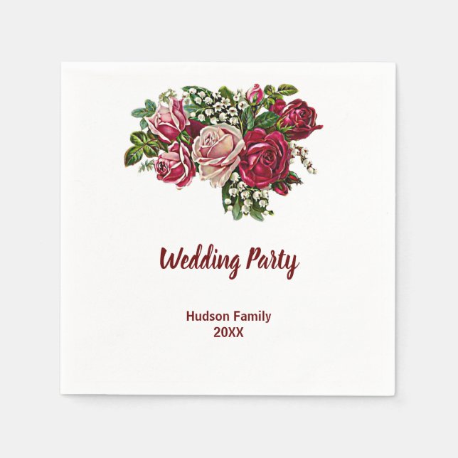 Serviette En Papier Soirée de mariage rustique Maroon/Rose Bourgogne (Devant)