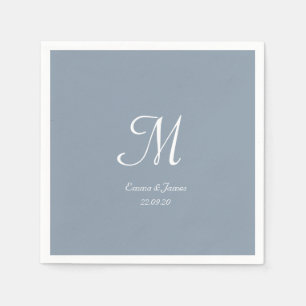 Serviette En Papier Soirée de mariage simple et Dusty Blue Monogram