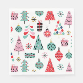 Serviette En Papier Soirée de Noël | Arbre Turquoise rose Festif