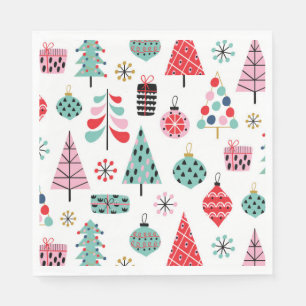 Serviette En Papier Soirée de Noël   Arbre Turquoise rose Festif