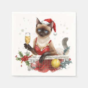 Serviette En Papier Soirée de Noël de tennis avec joueurs de chat