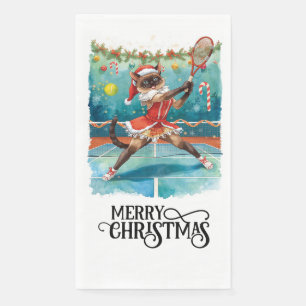 Serviette En Papier Soirée de Noël de tennis avec joueurs de chat