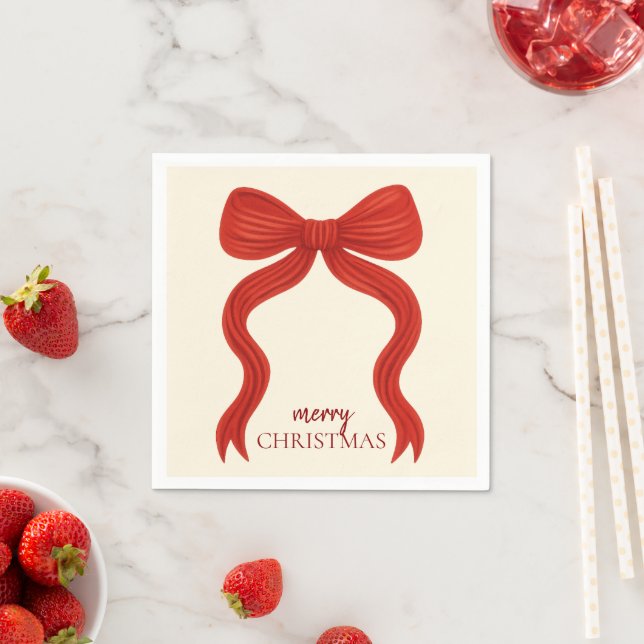 Serviette En Papier Soirée de Noël Elegant Bow Rouge - (En situation)