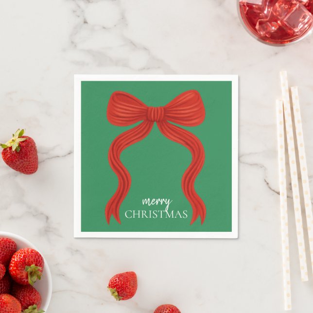 Serviette En Papier Soirée de Noël Elegant Bow Rouge - (En situation)